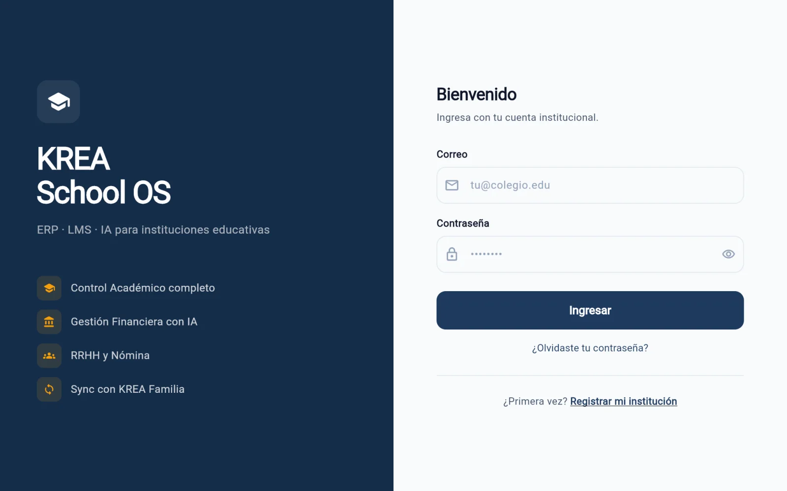 KREA School en escritorio: acceso institucional para dirección y coordinación